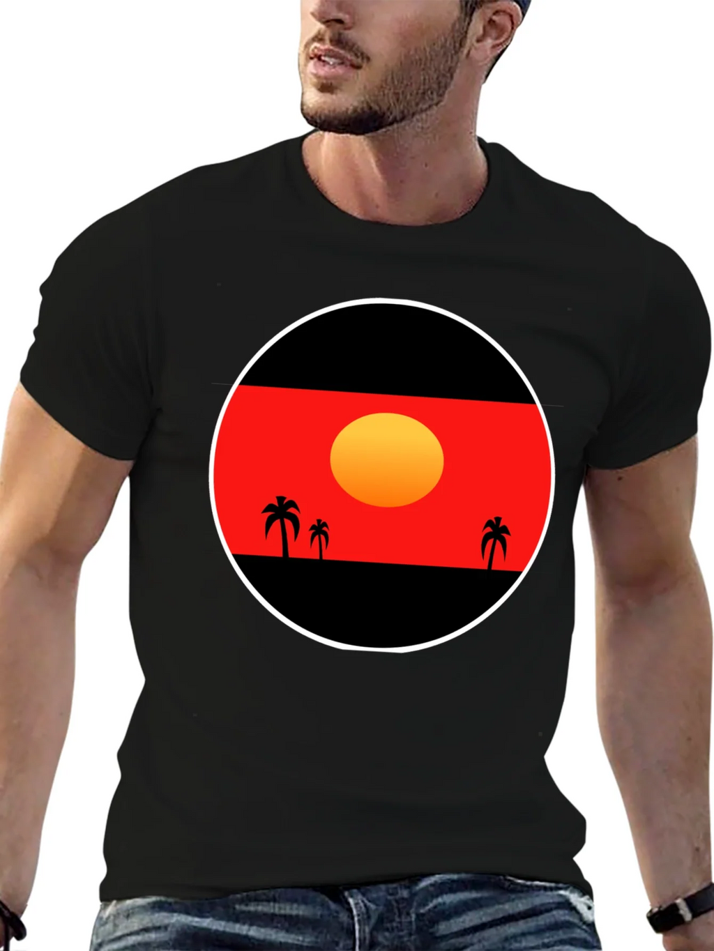 Sunset Palm Tee - Graphic Black T-Shirt