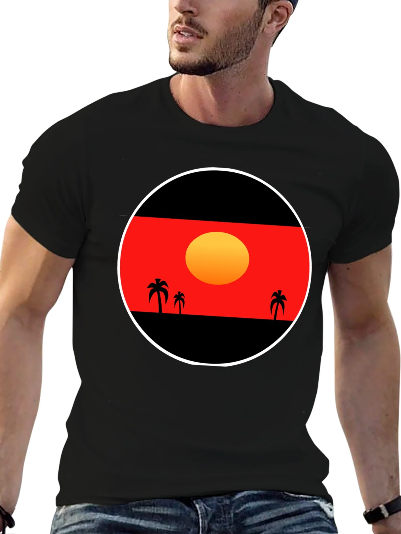 Sunset Palm Tee - Graphic Black T-Shirt