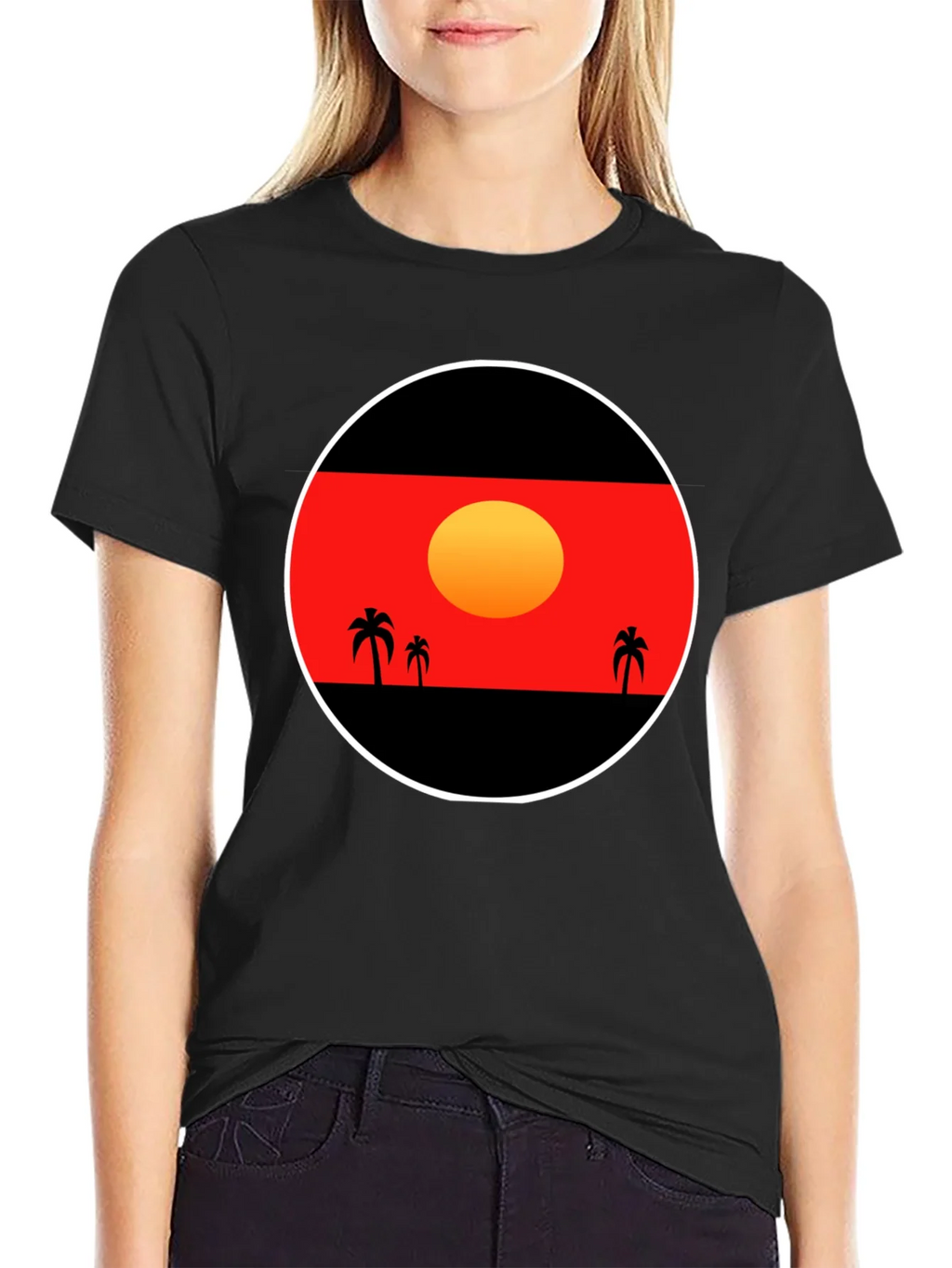 Sunset Palm Tee - Graphic Black T-Shirt
