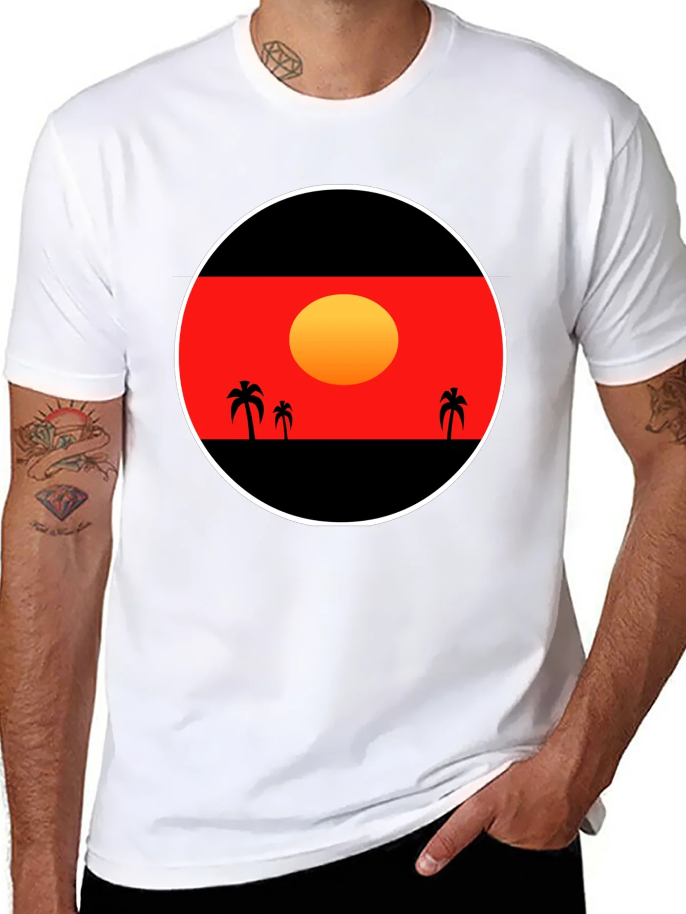 Sunset Palm Tee - Graphic Black T-Shirt