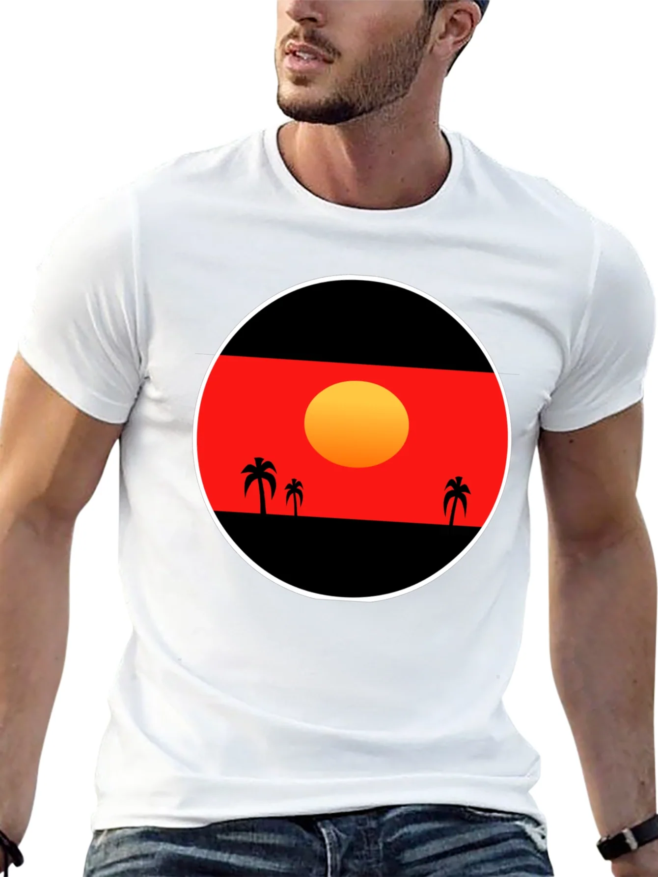 Sunset Palm Tee - Graphic Black T-Shirt
