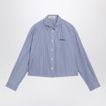 Miu Miu White/Cobalt Striped Cropped Shirt With Logo Embroidery Women
