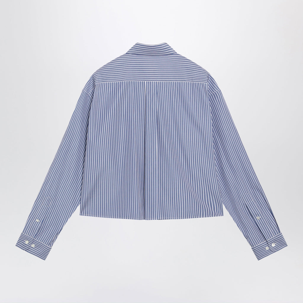 Miu Miu White/Cobalt Striped Cropped Shirt With Logo Embroidery Women
