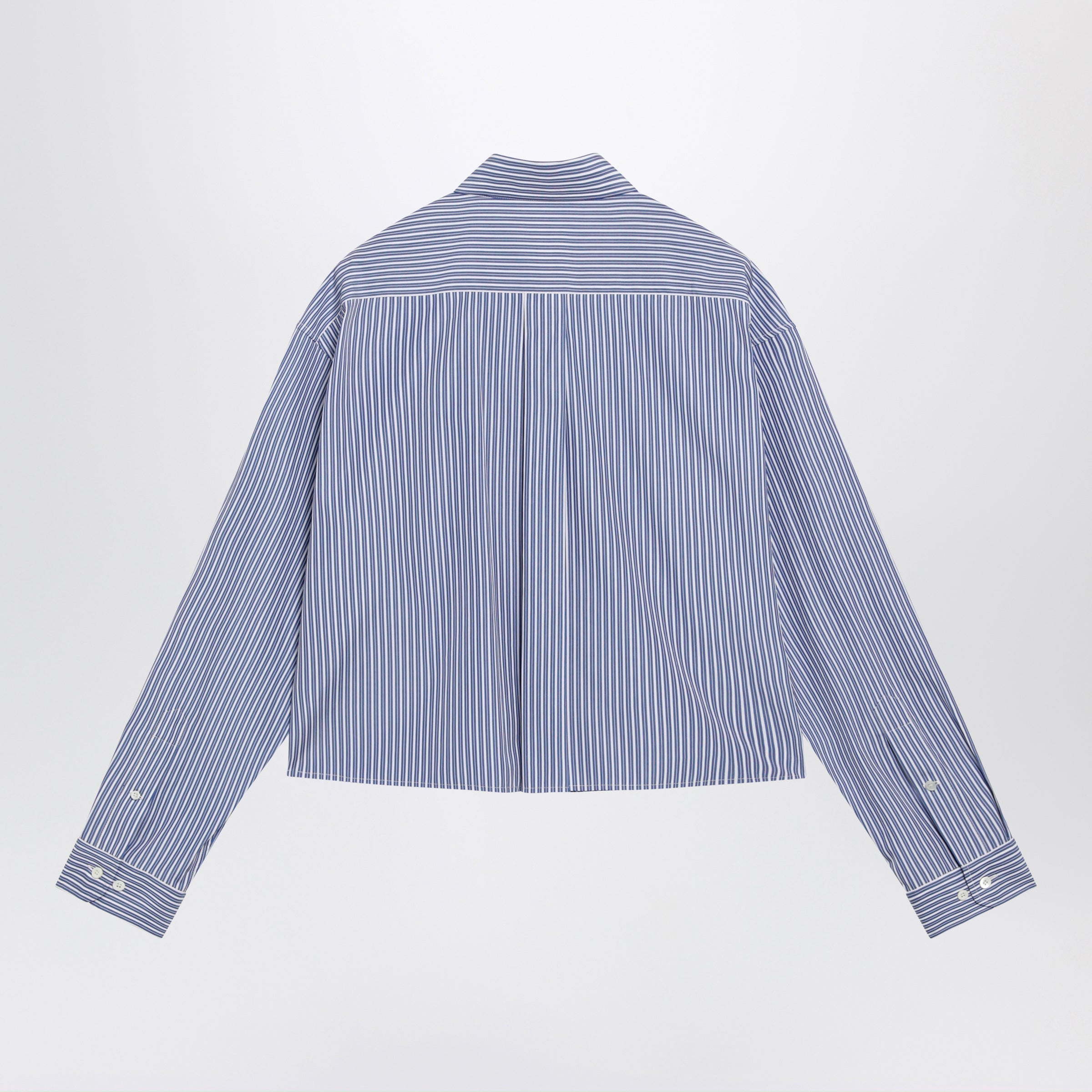 Miu Miu White/Cobalt Striped Cropped Shirt With Logo Embroidery Women
