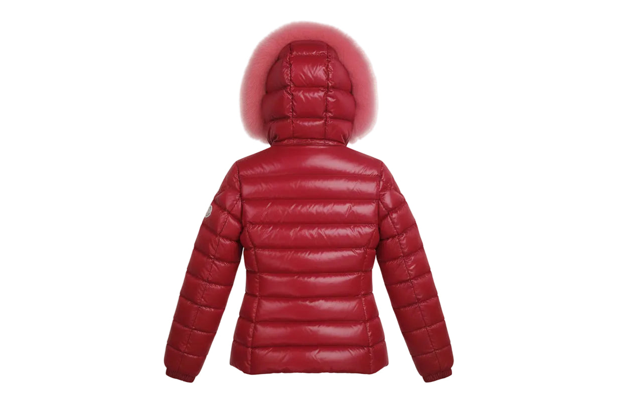 MONCLER RED PUFFER JACKET WITH PINK FUR HOOD - SIZE 00 (XXS)