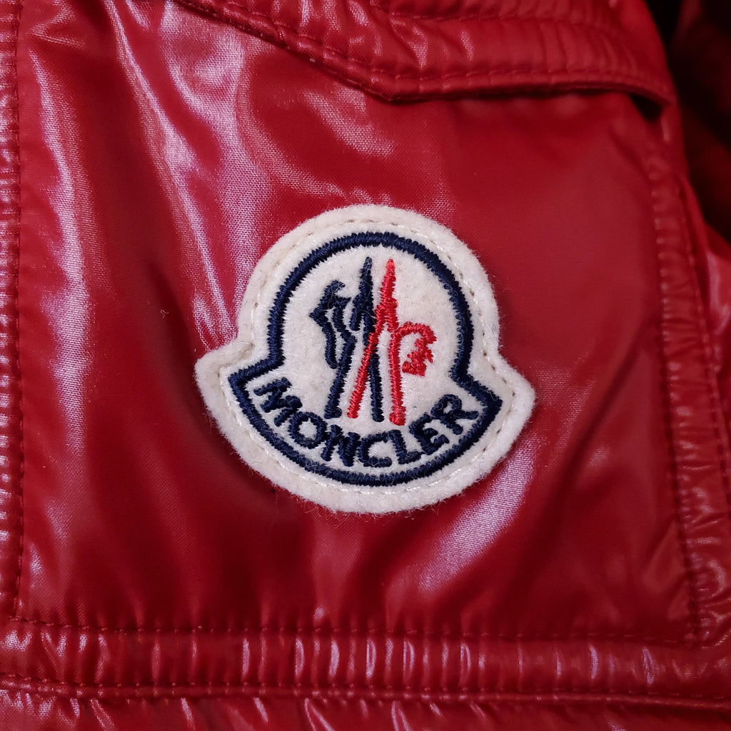 MONCLER RED PUFFER JACKET WITH PINK FUR HOOD - SIZE 00 (XXS)