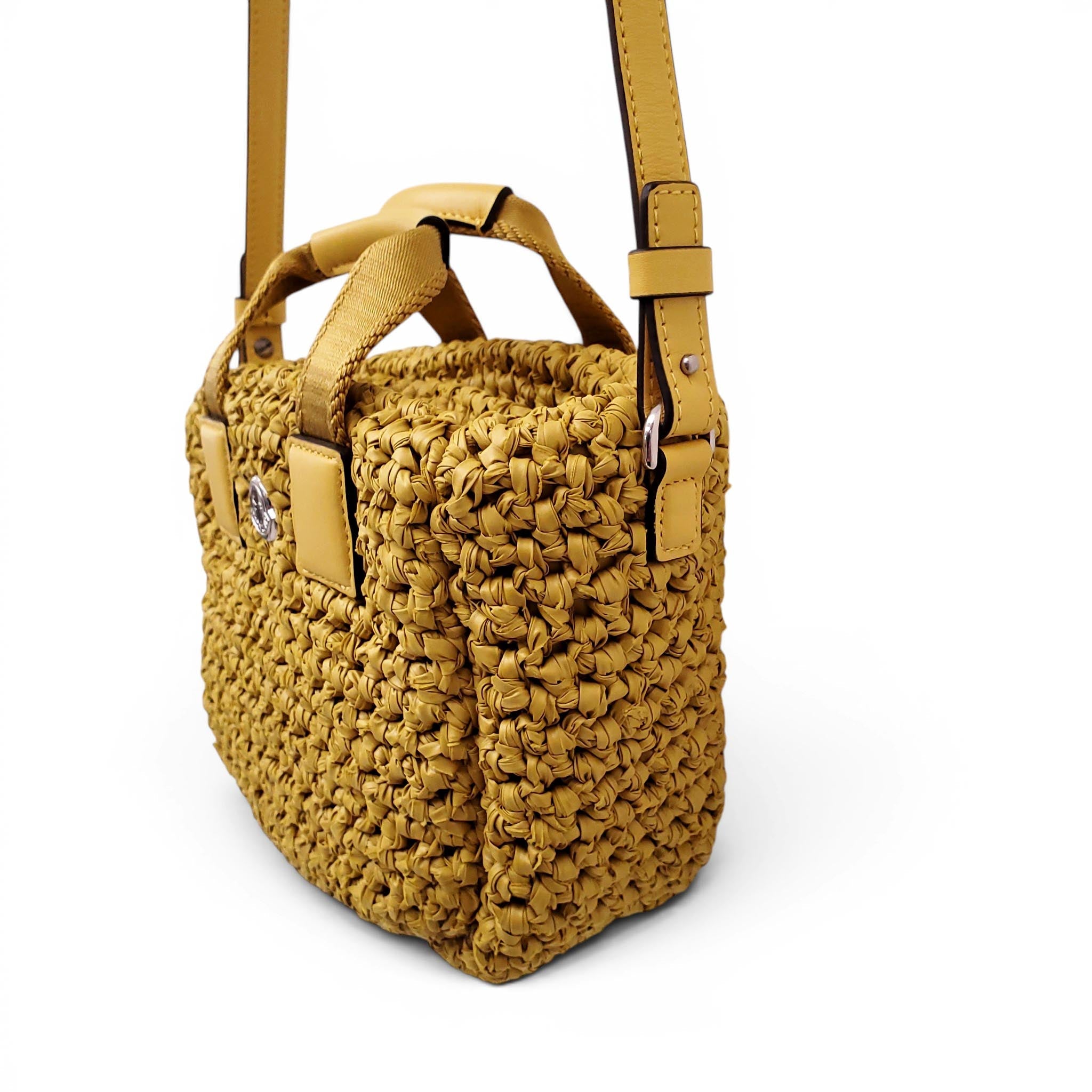 MONCLER YELLOW WOVEN CROSSBODY BAG