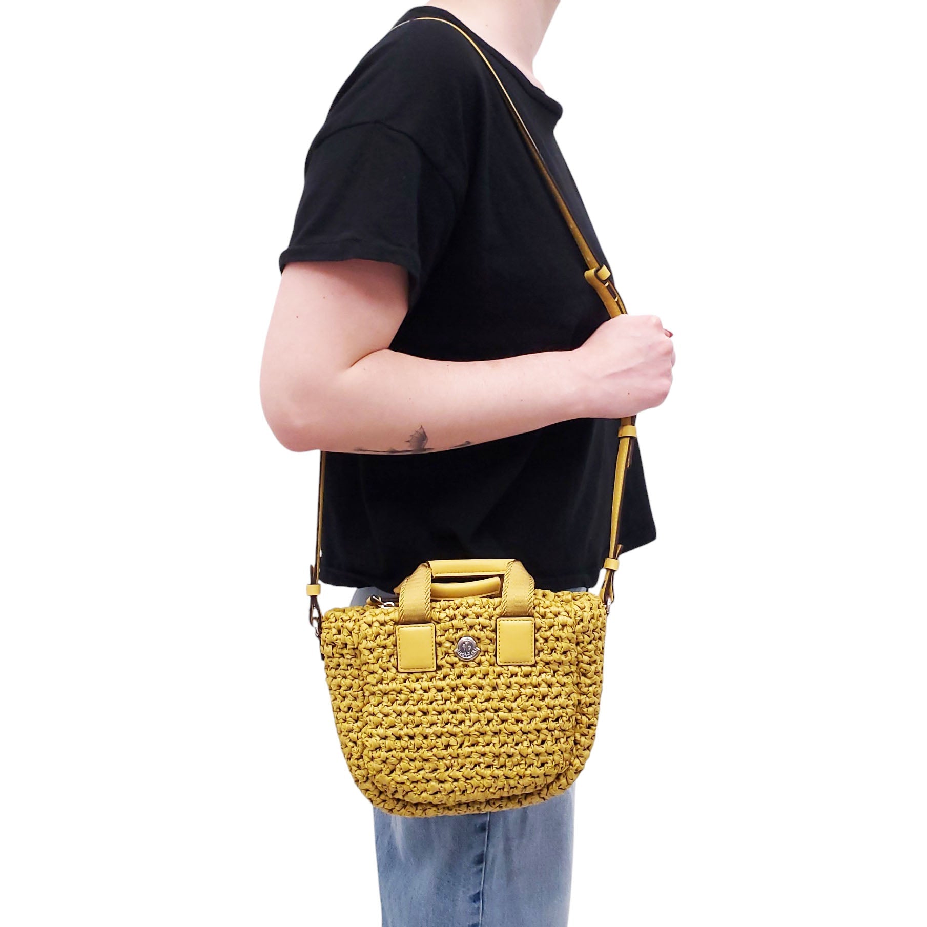 MONCLER YELLOW WOVEN CROSSBODY BAG