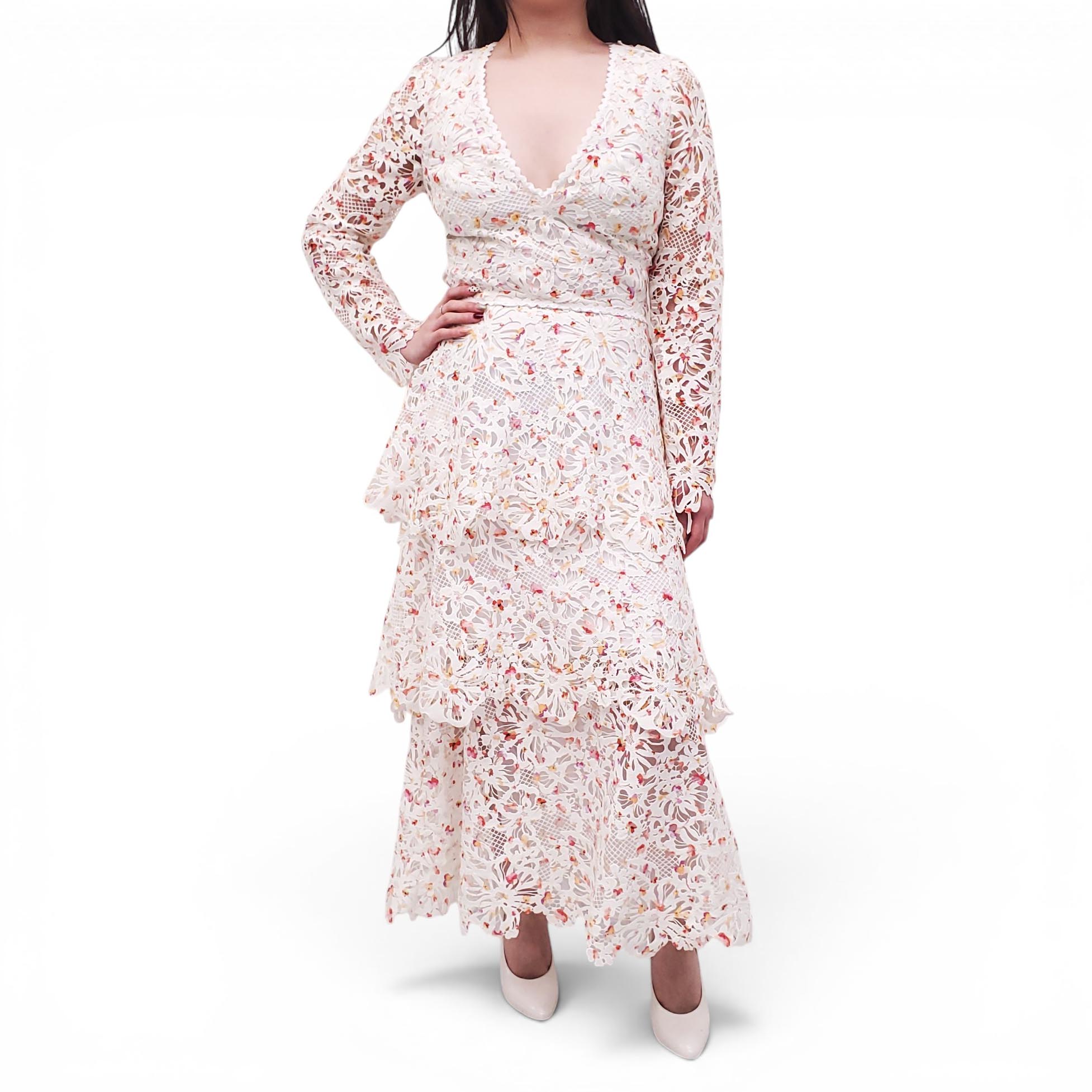 MONIQUE LHUILLIER WHITE LACE EYELET DRESS - SIZE US 6