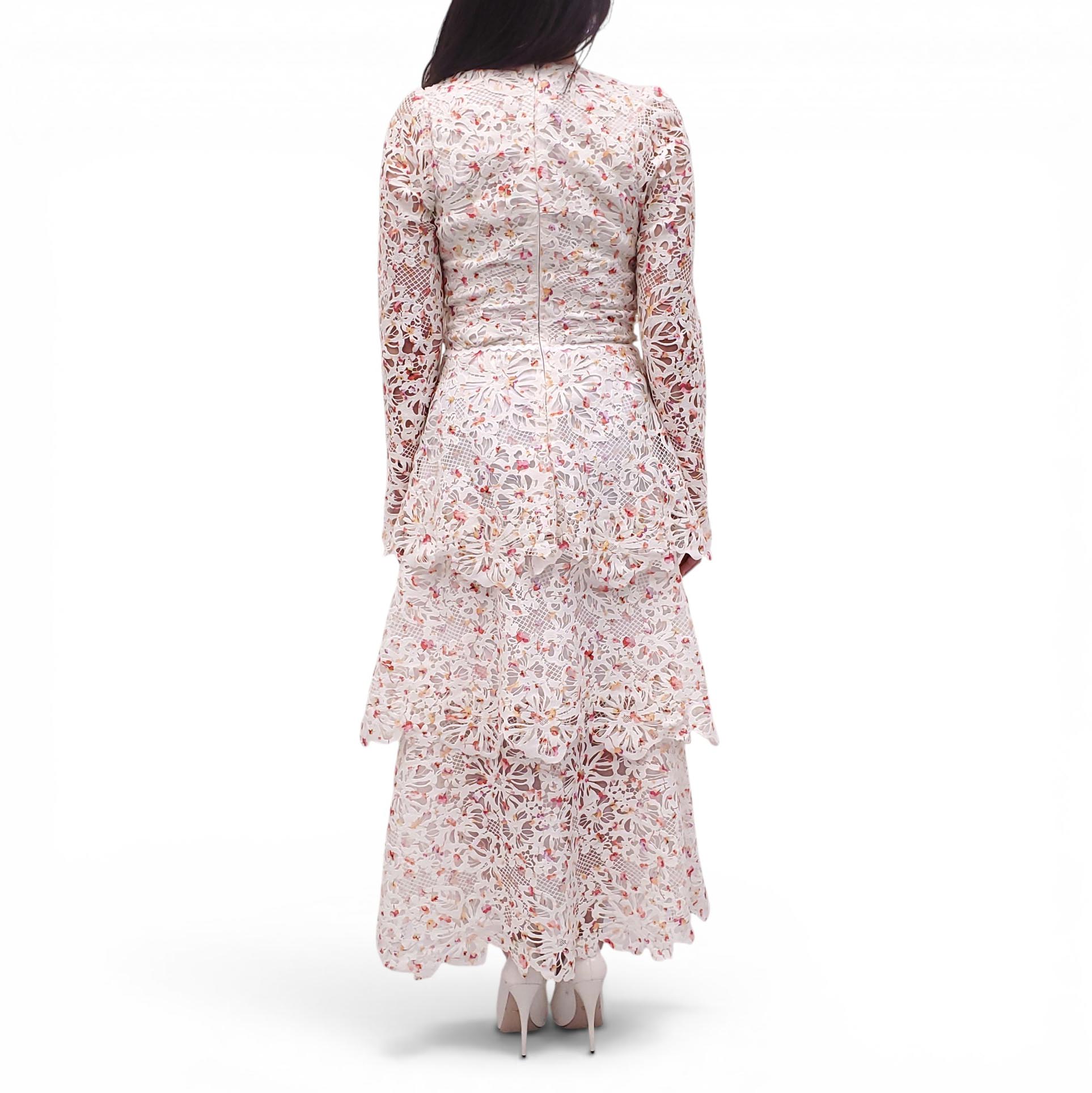 MONIQUE LHUILLIER WHITE LACE EYELET DRESS - SIZE US 6