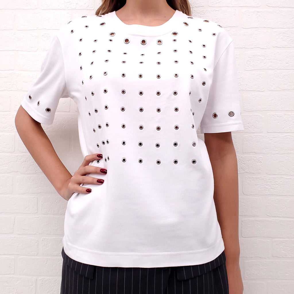 MONSE WHITE T-SHIRT WITH SILVER GROMMETS - SIZE S