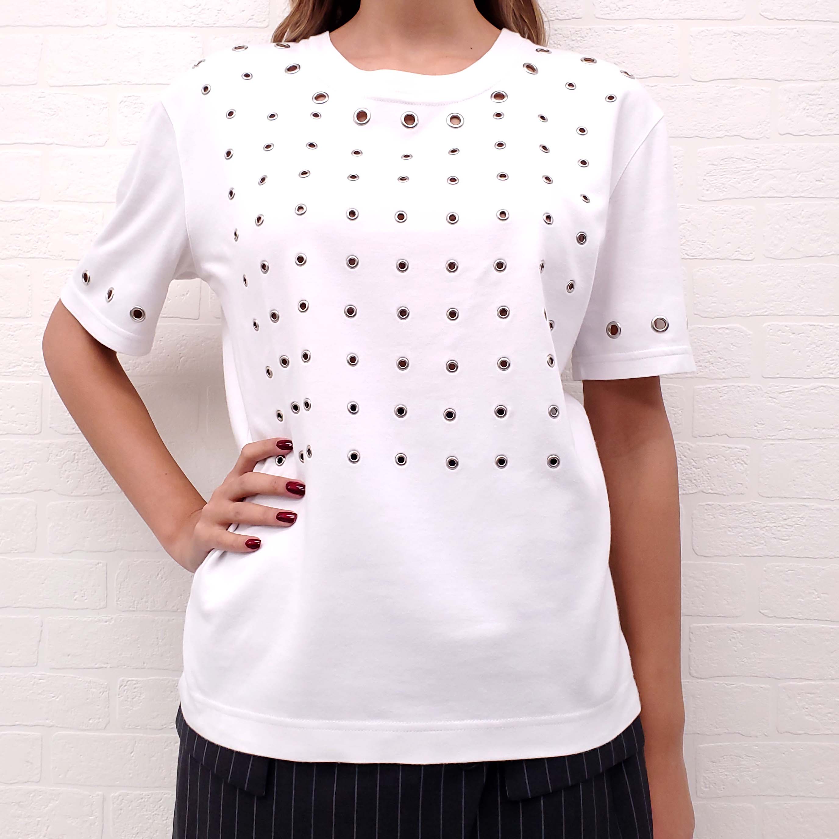 MONSE WHITE T-SHIRT WITH SILVER GROMMETS - SIZE S