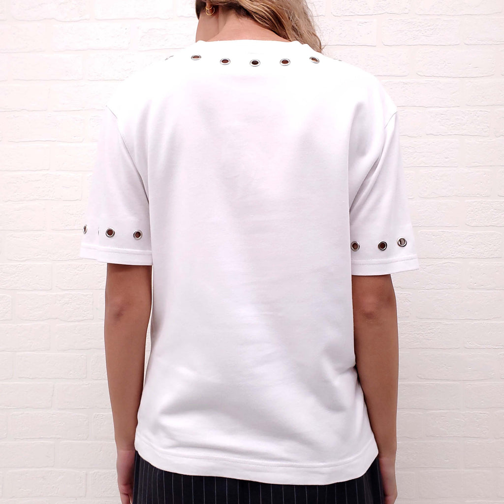 MONSE WHITE T-SHIRT WITH SILVER GROMMETS - SIZE S