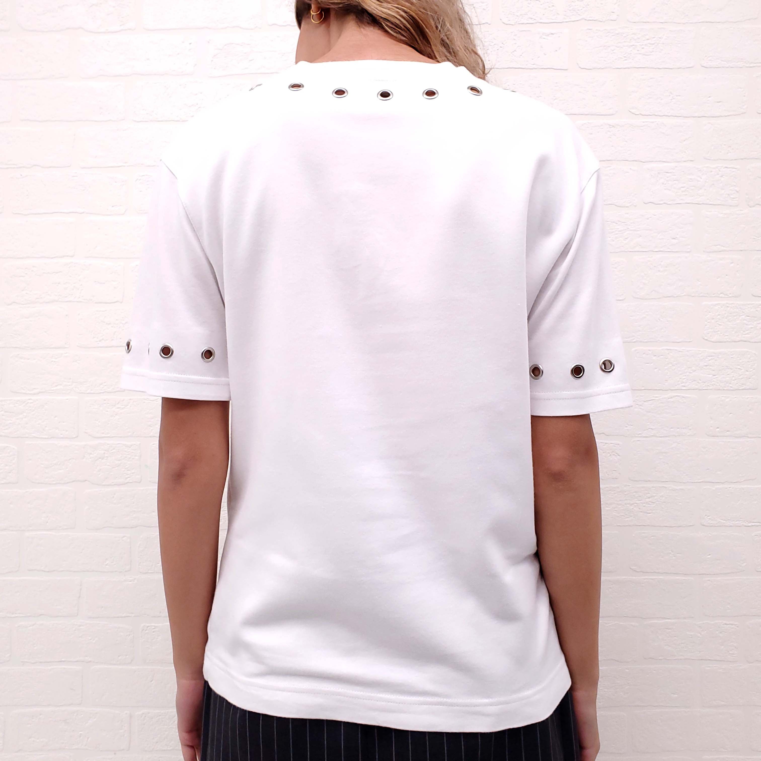 MONSE WHITE T-SHIRT WITH SILVER GROMMETS - SIZE S
