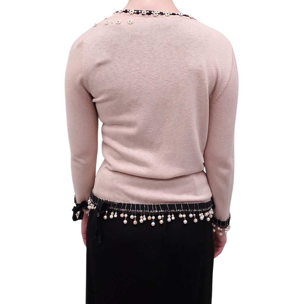 MOSCHINO BLUSH PINK SWEATER WITH FLORAL PEARL DETAILS - SIZE S