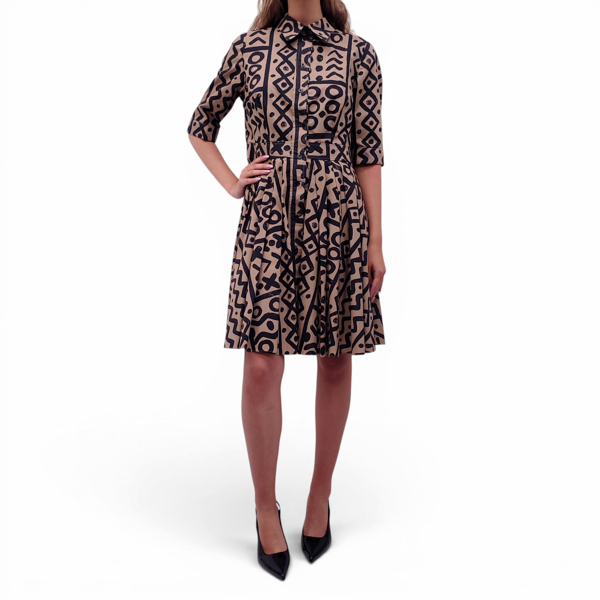 MOSCHINO BROWN AND BLACK PATTERNED DRESS - SIZE L