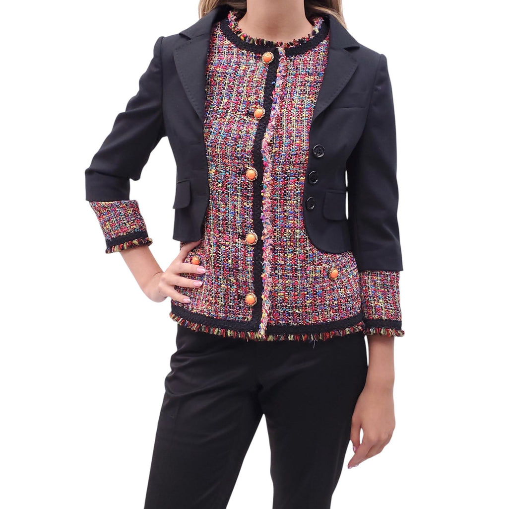 MOSCHINO CHEAP & CHIC TWEED LAYERED JACKET WITH ORANGE BUTTONS - SIZE M