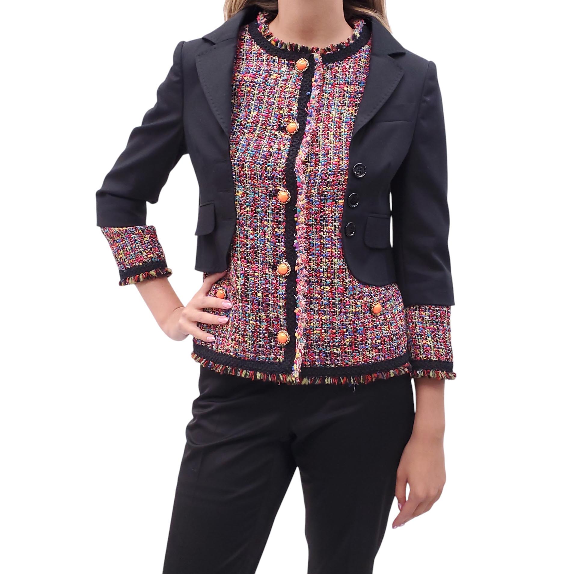 MOSCHINO CHEAP & CHIC TWEED LAYERED JACKET WITH ORANGE BUTTONS - SIZE M