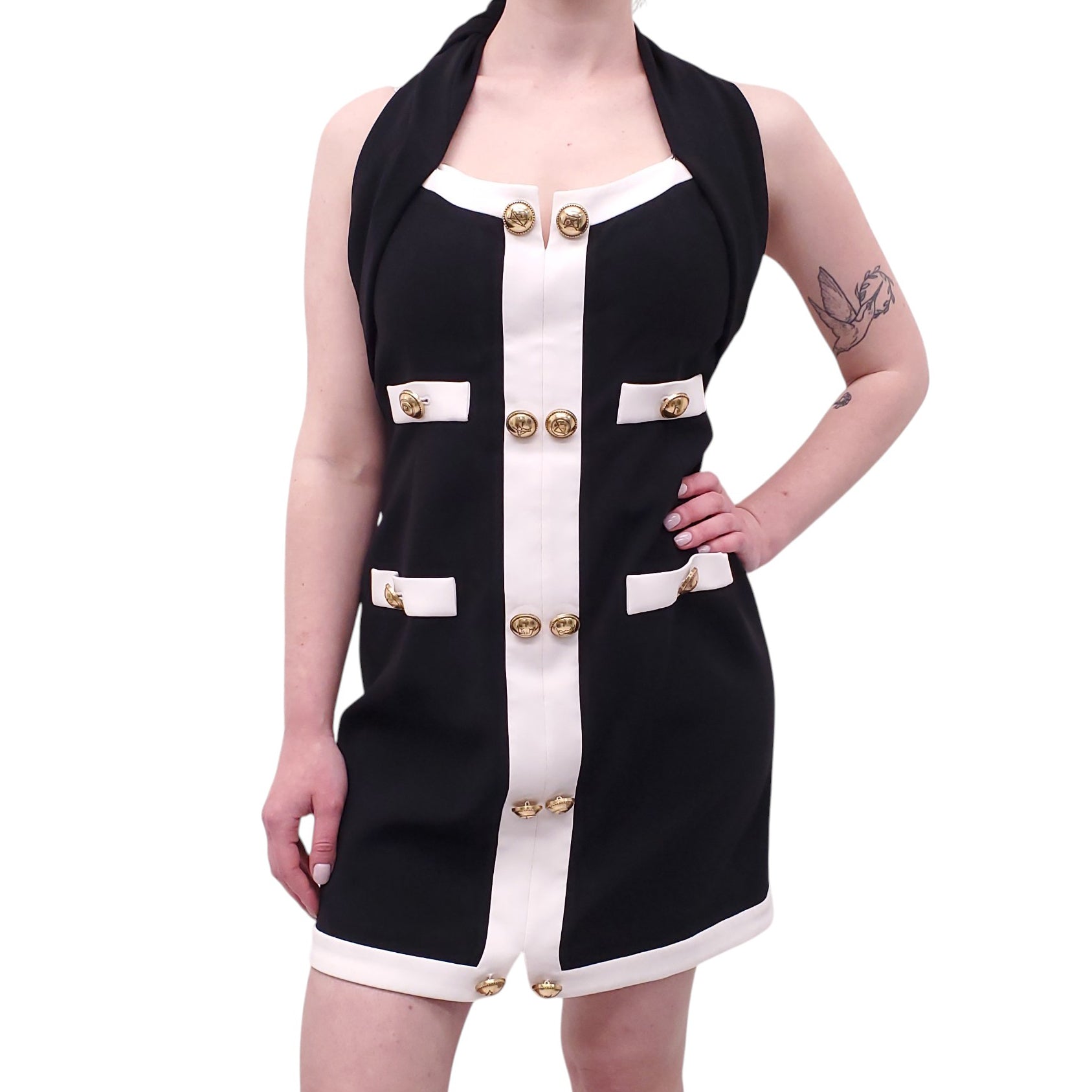 MOSCHINO COUTURE BLACK AND WHITE TUXEDO DRESS - SIZE 10