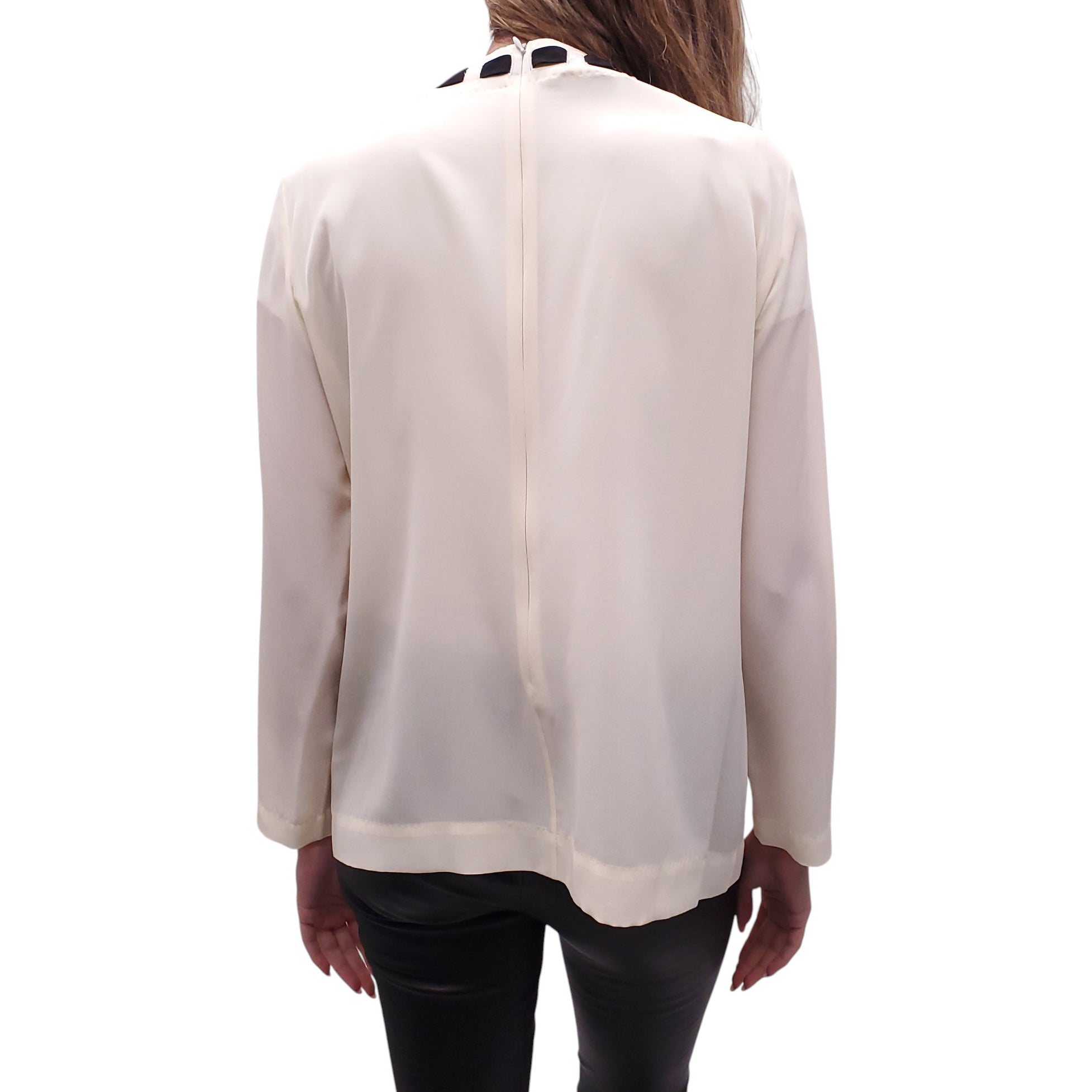 MOSCHINO COUTURE CREAM BLOUSE WITH BLACK PIPING - SIZE 12 (FITS SMALL)
