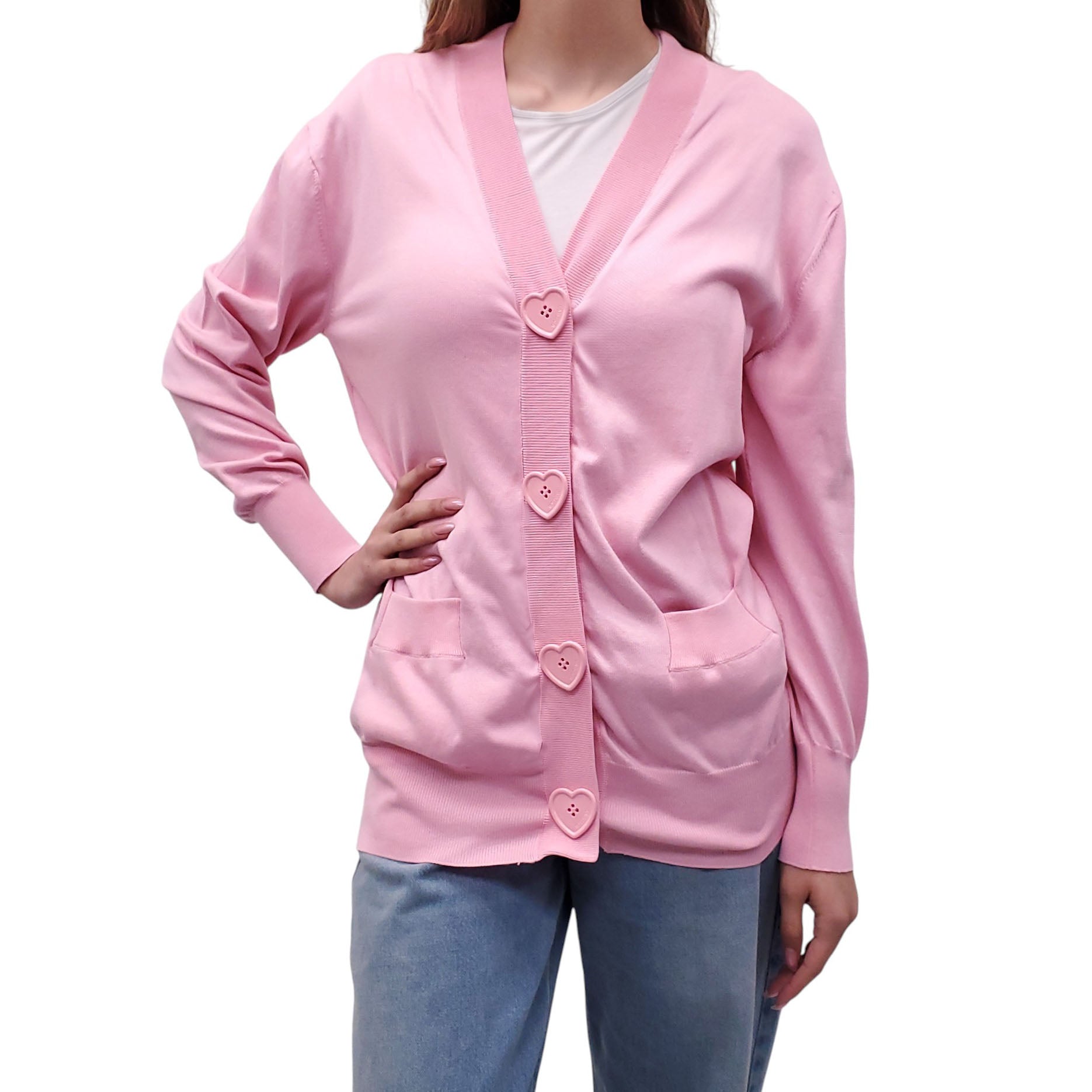 MOSCHINO COUTURE PINK OVERSIZED CARDIGAN WITH HEARTS - SIZE 2