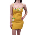 MOSCHINO COUTURE YELLOW FLORAL MINI DRESS WITH EMBELLISHED DETAILS - SIZE 6 (FITS SMALL)