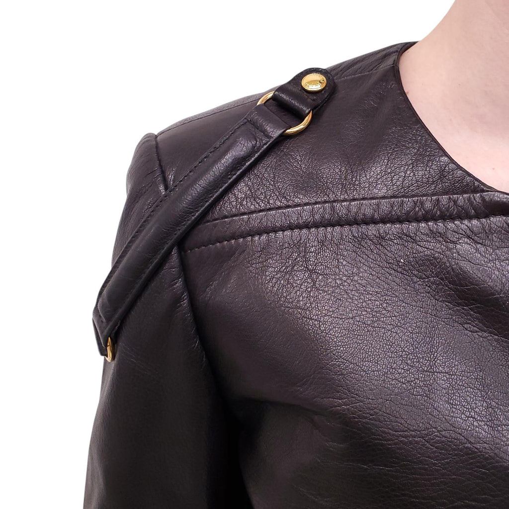 MOSCHINO LEATHER JACKET AND SKIRT SUIT - SIZE XXS