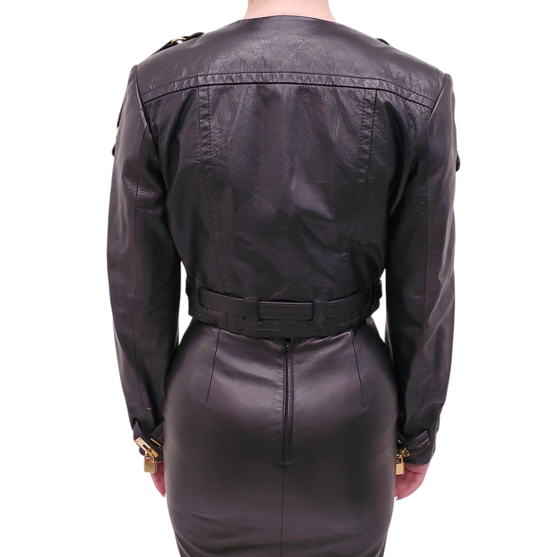 MOSCHINO LEATHER JACKET AND SKIRT SUIT - SIZE XXS