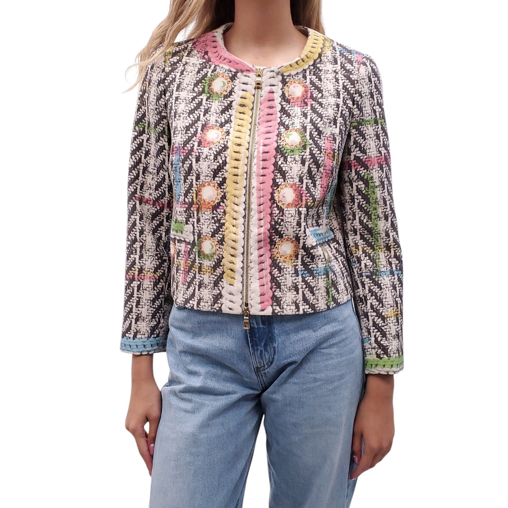 MOSCHINO MULTICOLOURED PATTERNED PRINTED JACKET - SIZE M