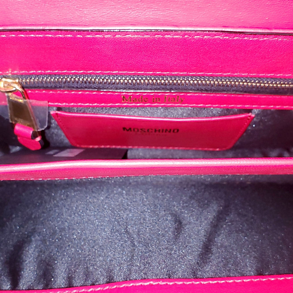 MOSCHINO RED QUILTED LOGO BAG WITH GOLD EMBLEM