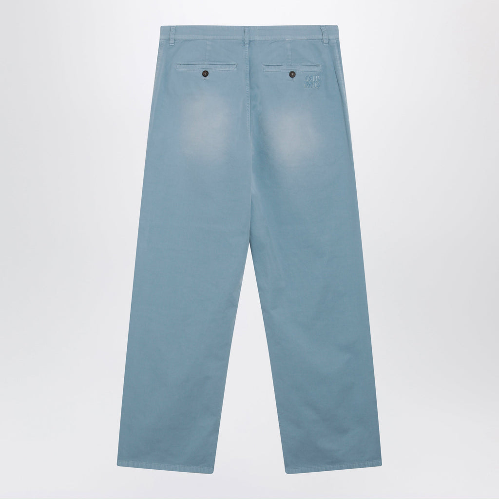 Miu Miu Garment-Dyed Cotton Twill Trousers In Astral Women