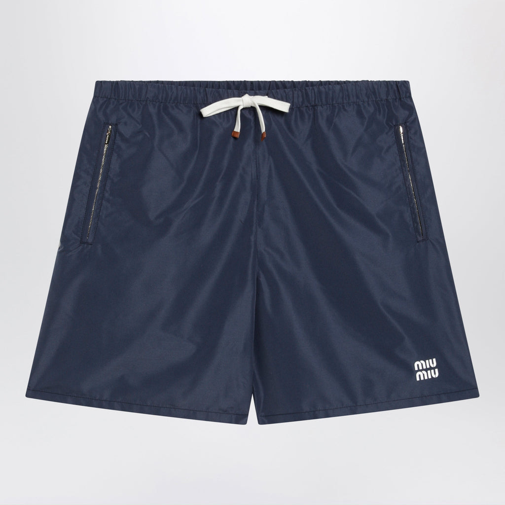 Miu Miu Tec Fabric Windproof Bermuda Shorts In Blue Women