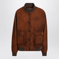 Miu Miu Waxed Suede Leather Jacket In Chestnut Women