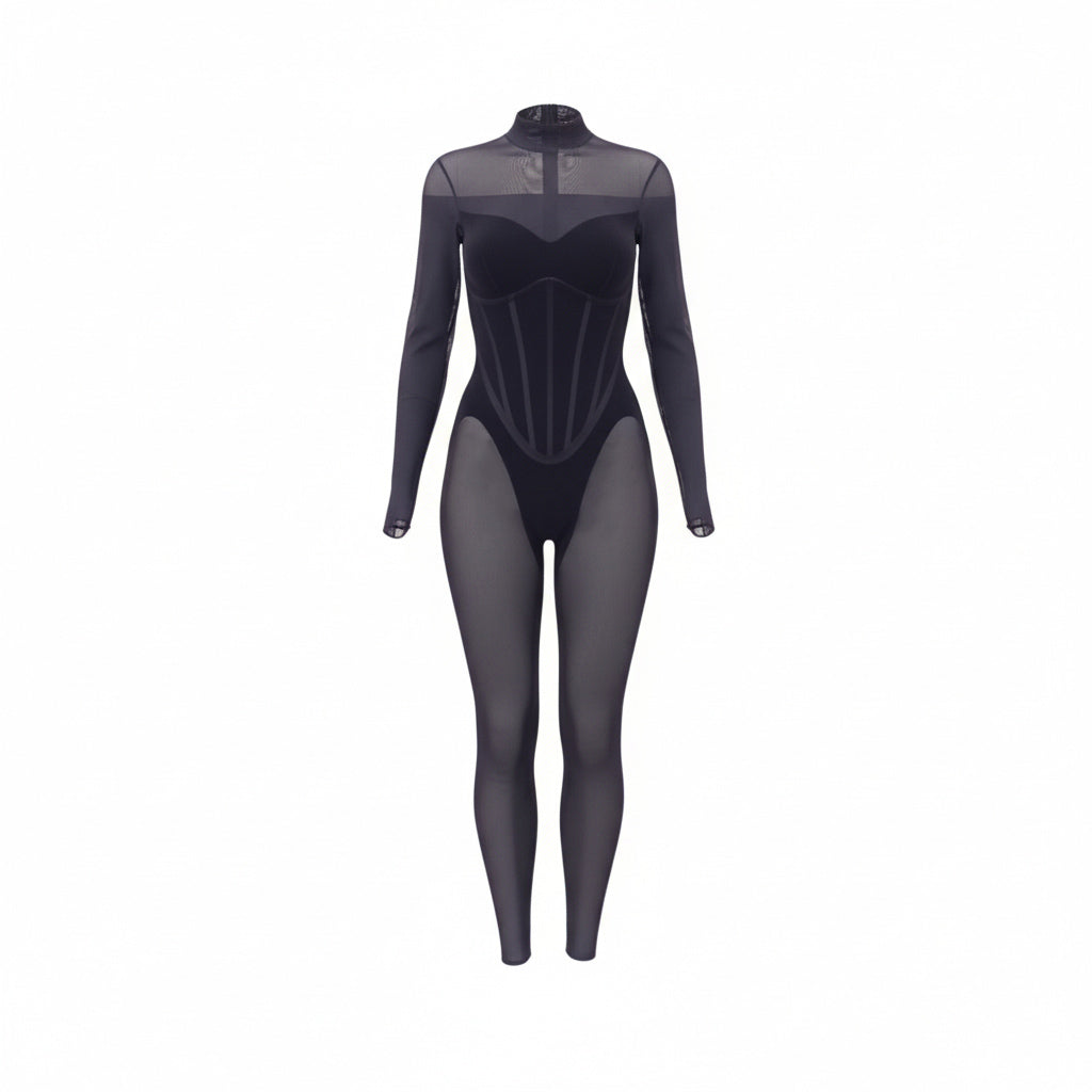 MUGLER X WOLFORD BLACK SHEER CATSUIT - SIZE S