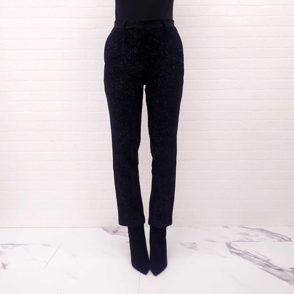 MULBERRY BLACK METALLIC TWEED PANTS - SIZE 42
