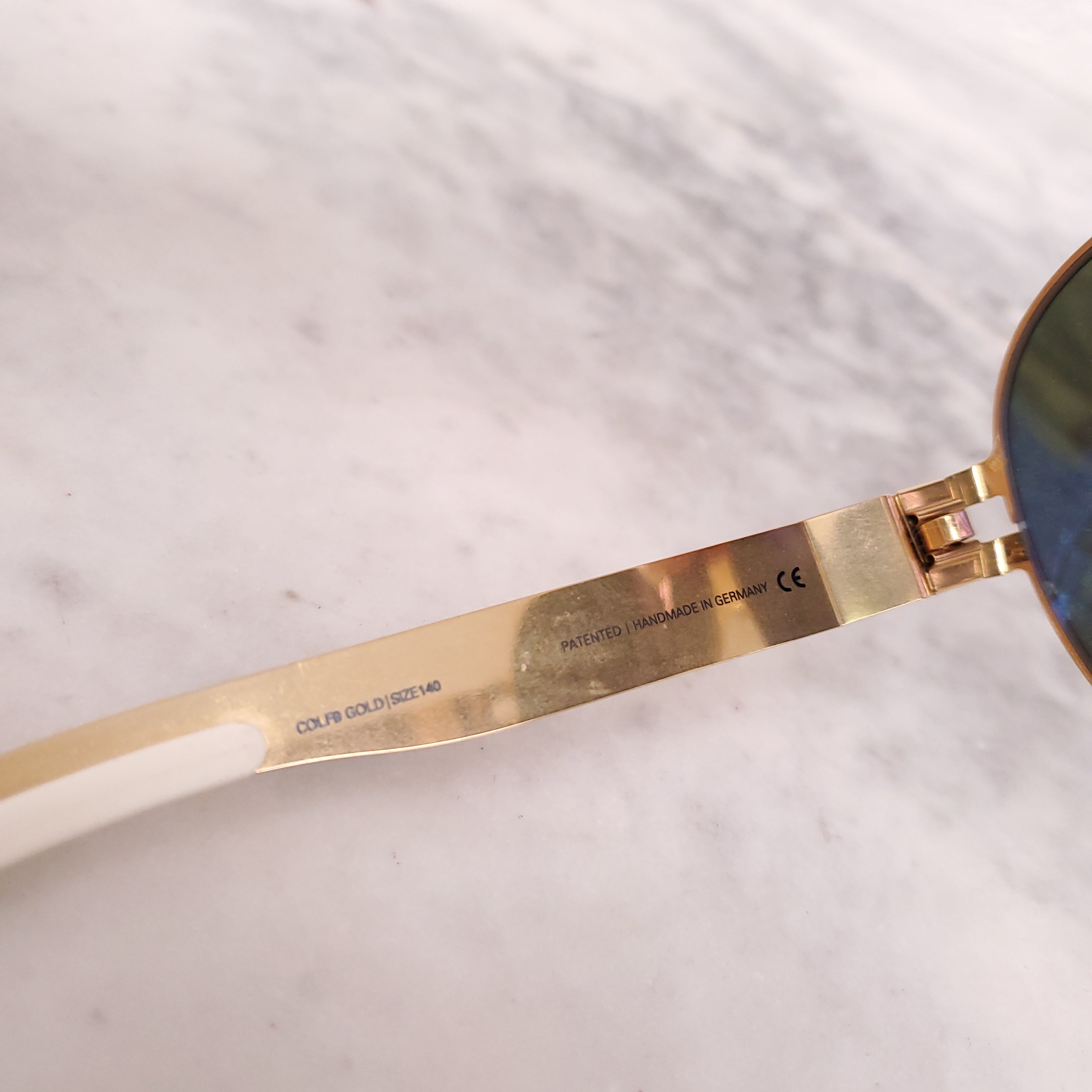 MYKITA GOLD AND BLUE REFLECTIVE AVIATOR SUNGLASSES