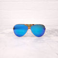 MYKITA GOLD AND BLUE REFLECTIVE AVIATOR SUNGLASSES