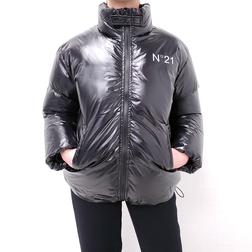 N°21 BLACK LOGO PUFFER JACKET - SIZE 14Y/XS