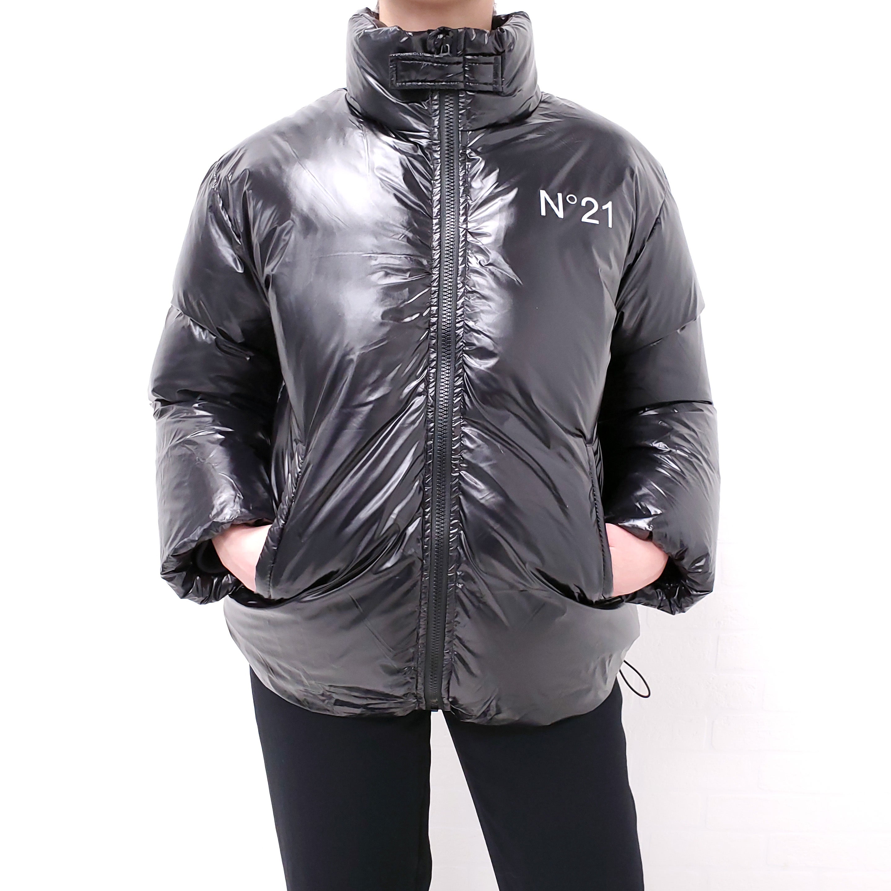 N°21 BLACK LOGO PUFFER JACKET - SIZE 14Y/XS