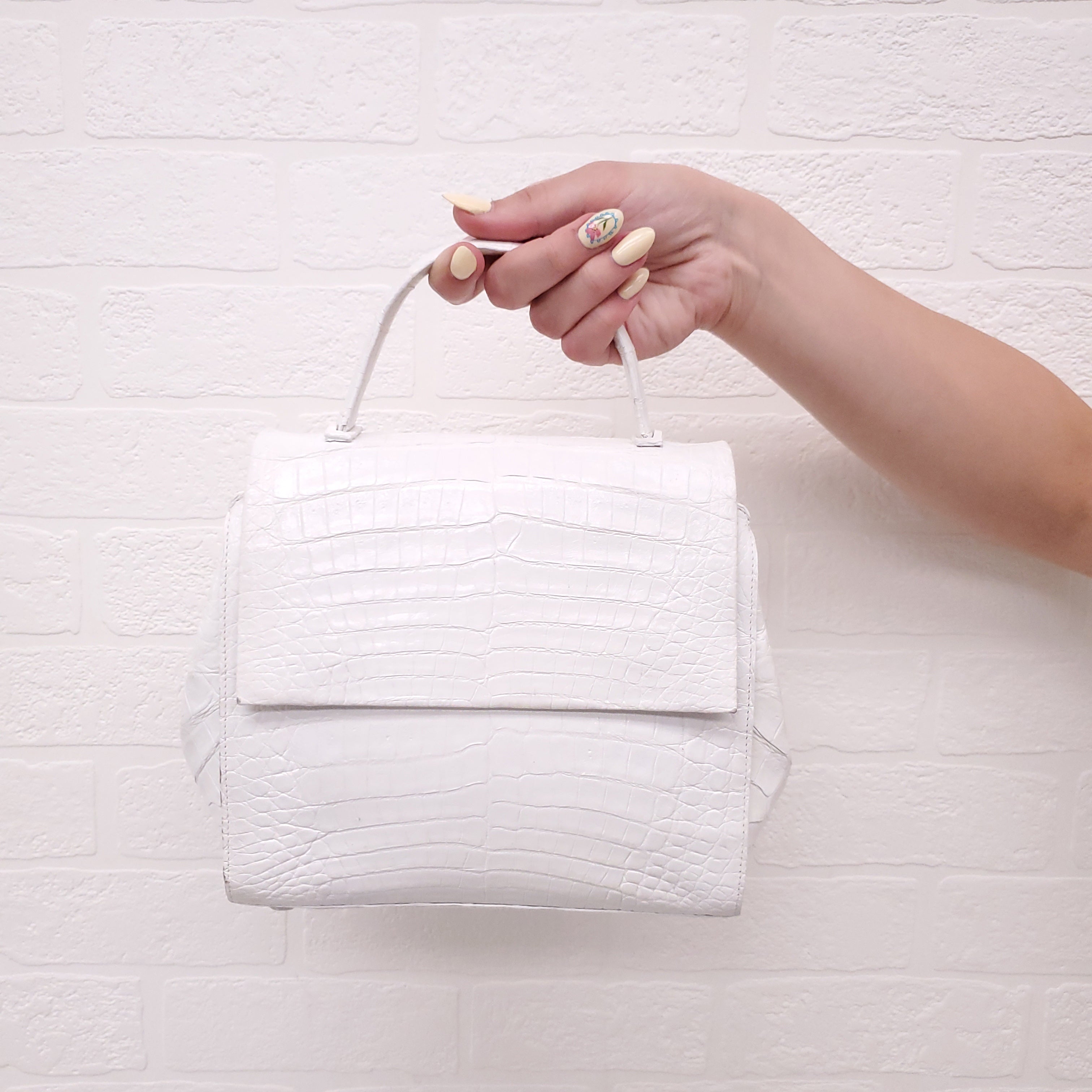NANCY GONZALEZ WHITE CROCODILE CROSSBODY BAG