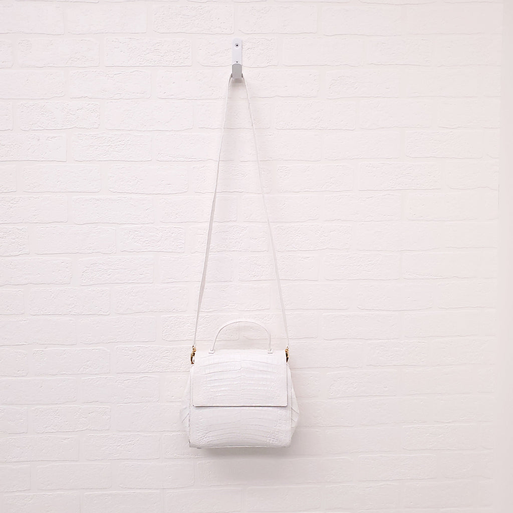 NANCY GONZALEZ WHITE CROCODILE CROSSBODY BAG