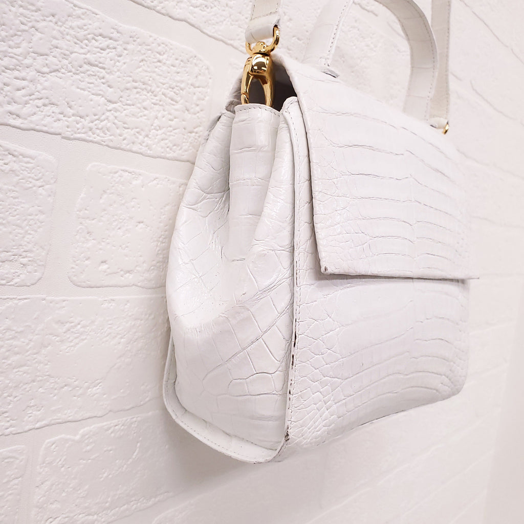 NANCY GONZALEZ WHITE CROCODILE CROSSBODY BAG