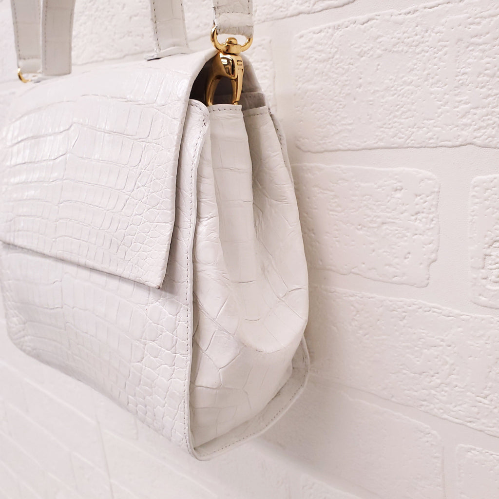 NANCY GONZALEZ WHITE CROCODILE CROSSBODY BAG