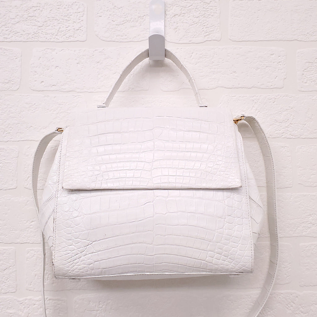NANCY GONZALEZ WHITE CROCODILE CROSSBODY BAG