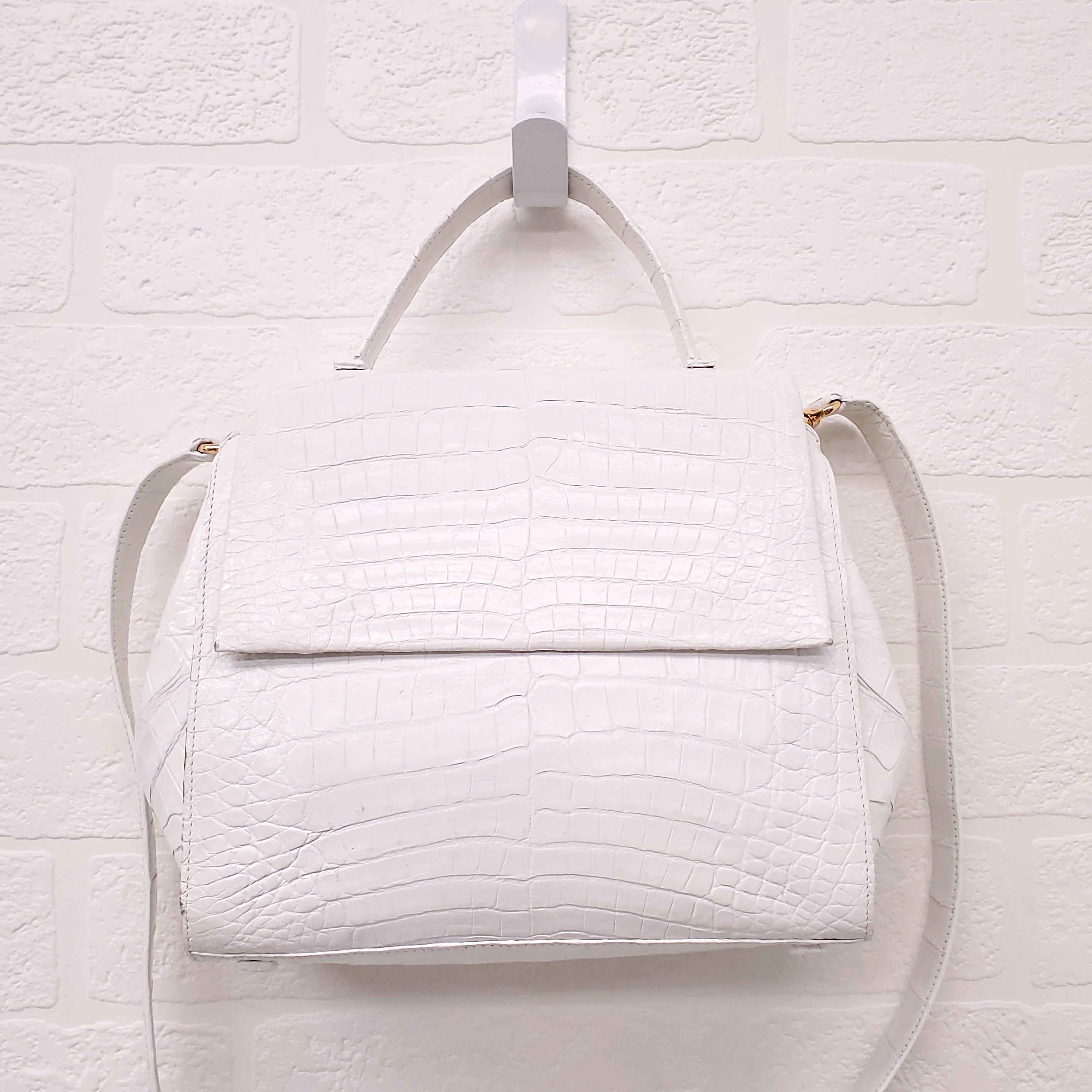NANCY GONZALEZ WHITE CROCODILE CROSSBODY BAG