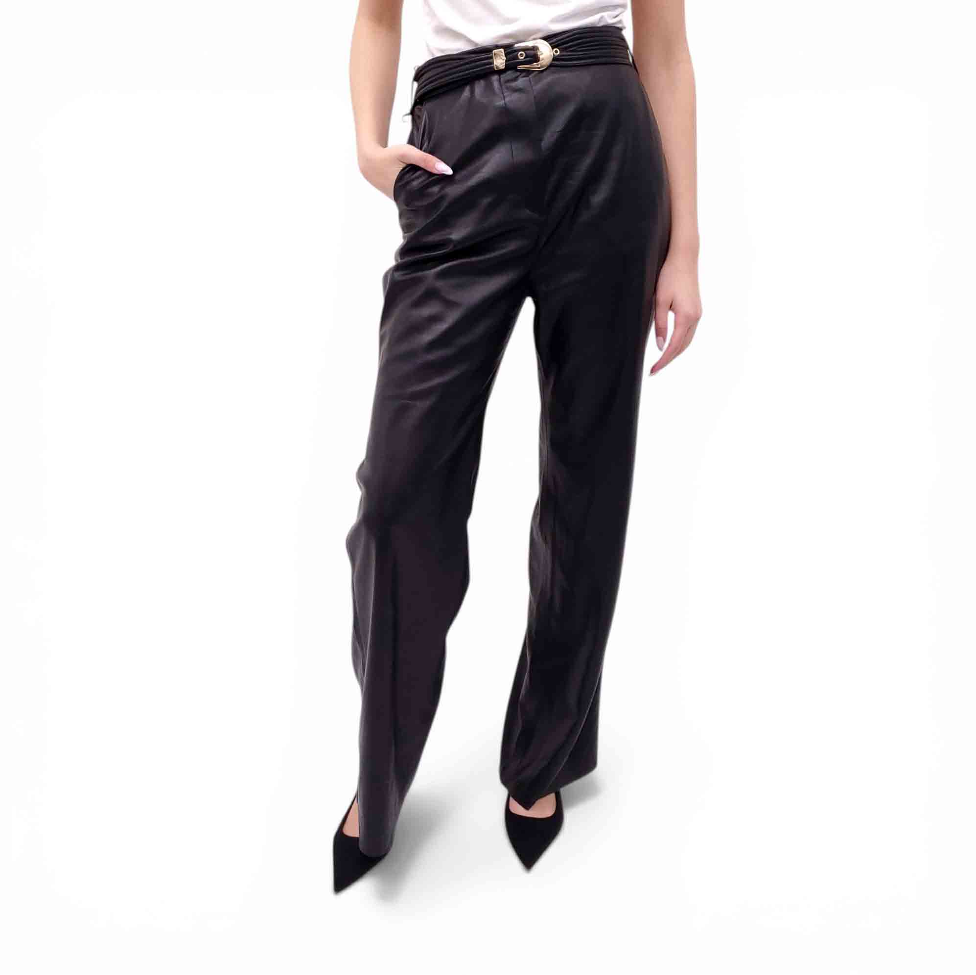 NANUSHKA BLACK VEGAN LEATHER PANTS WITH BELT - SIZE M