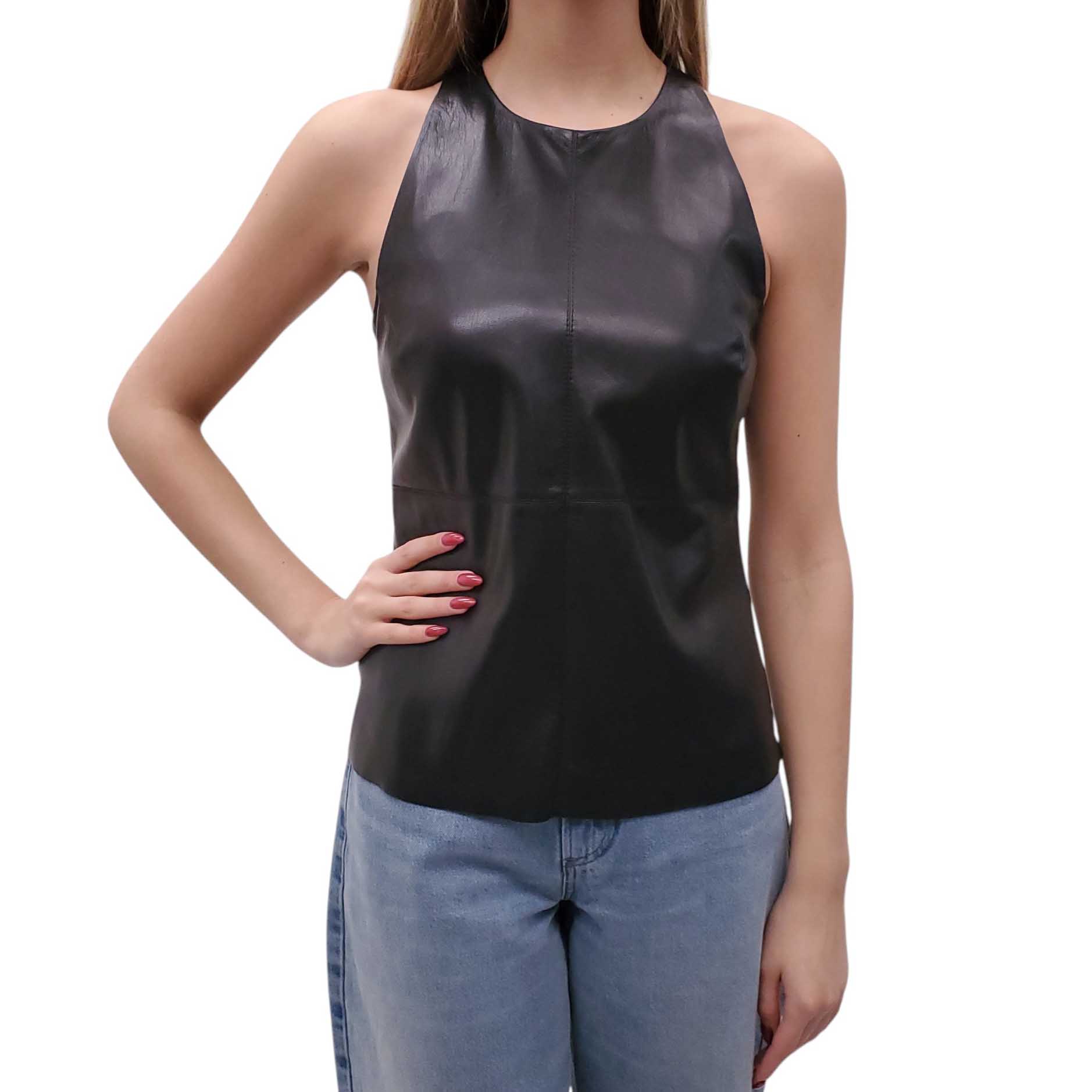 NANUSHKA BLACK VEGAN LEATHER SLEEVELESS TOP - SIZE M