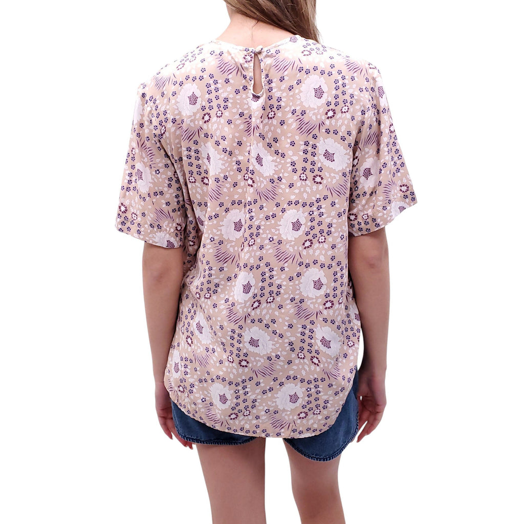 NATALIE MARTIN BLUSH PINK AND PURPLE FLORAL BLOUSE - SIZE S