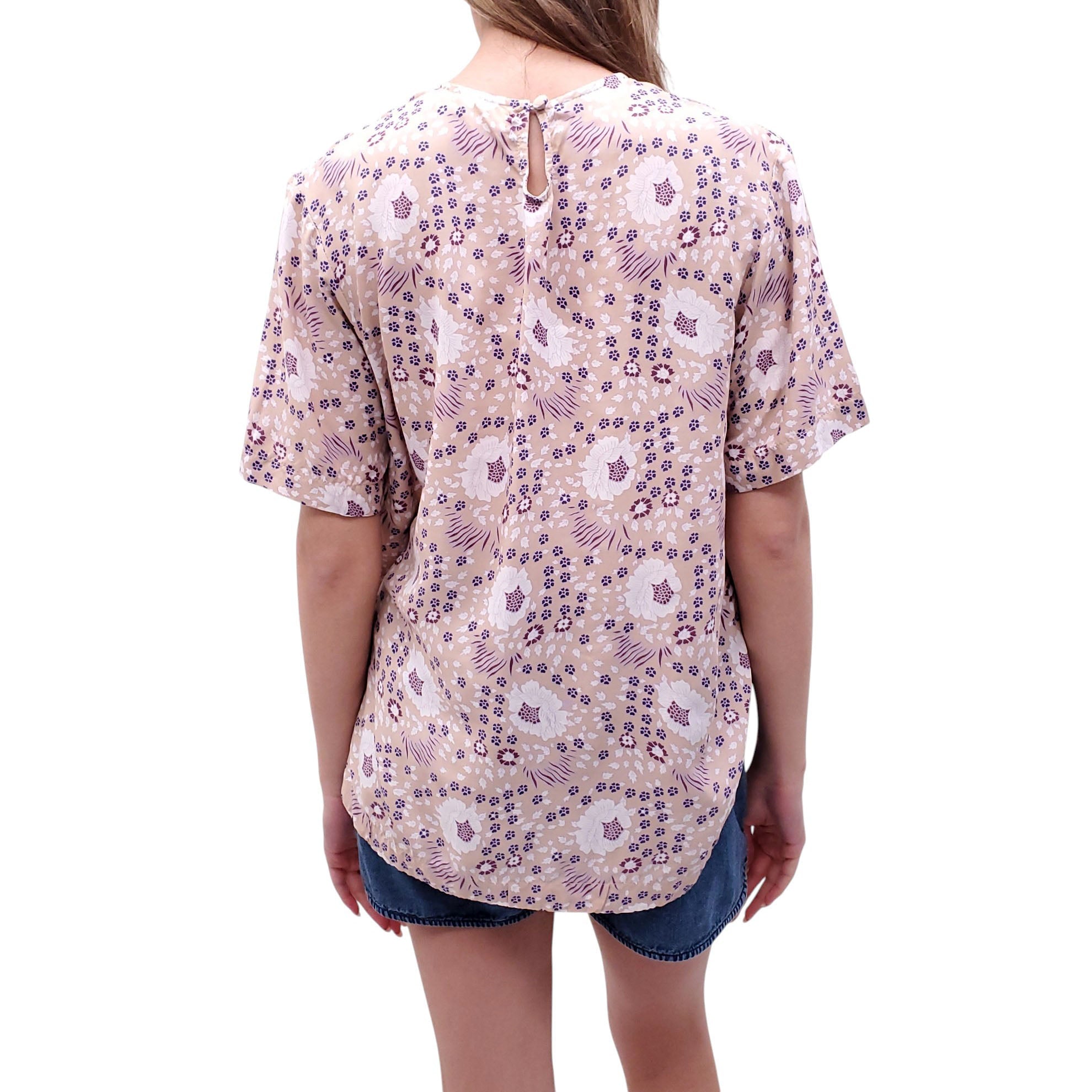 NATALIE MARTIN BLUSH PINK AND PURPLE FLORAL BLOUSE - SIZE S