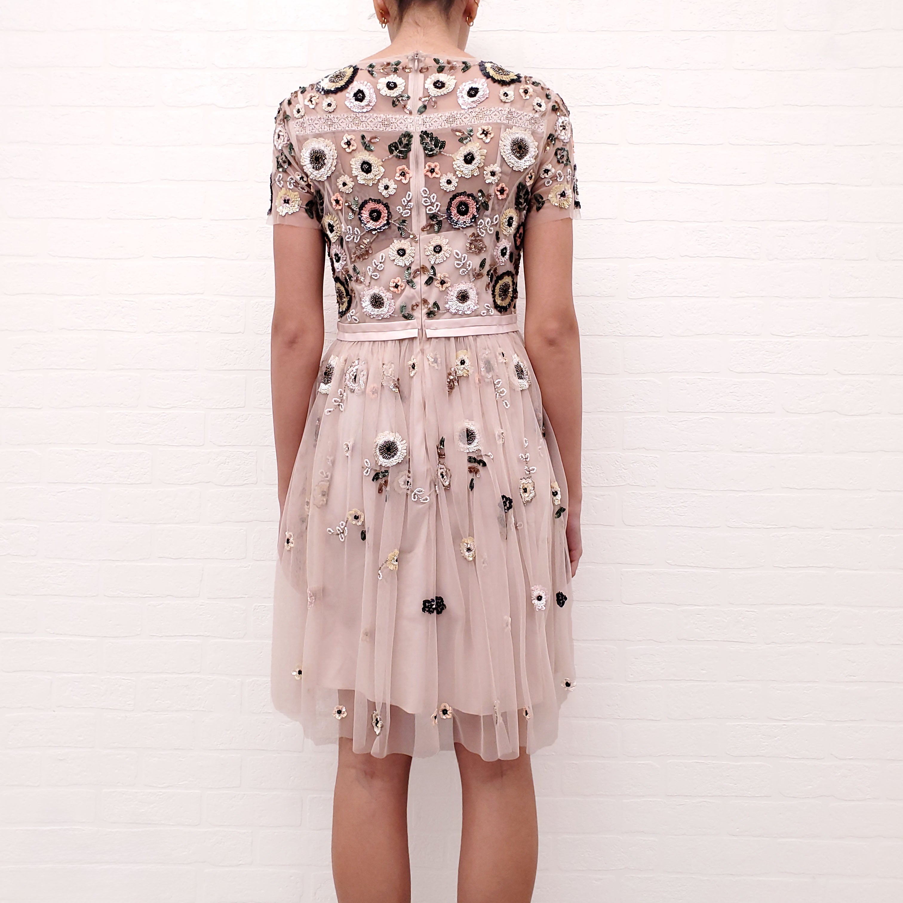 NEEDLE & THREAD FLORAL TULLE SEQUIN DRESS  - SIZE 8